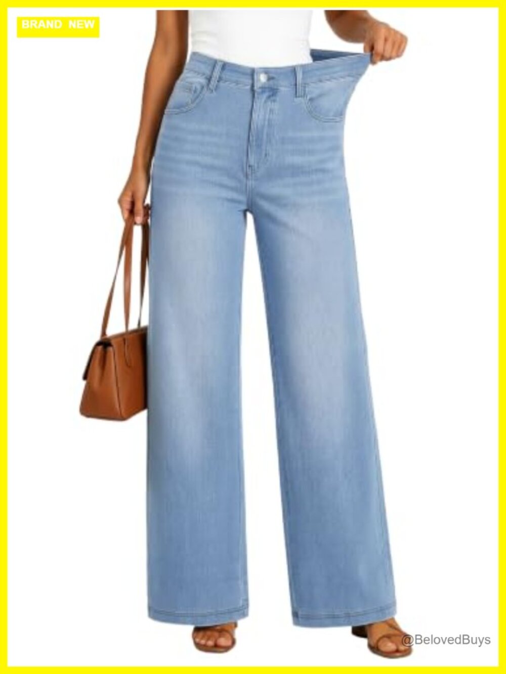 Women's Wide Leg Stretch Knit Jeans High Rise Cotton Blend